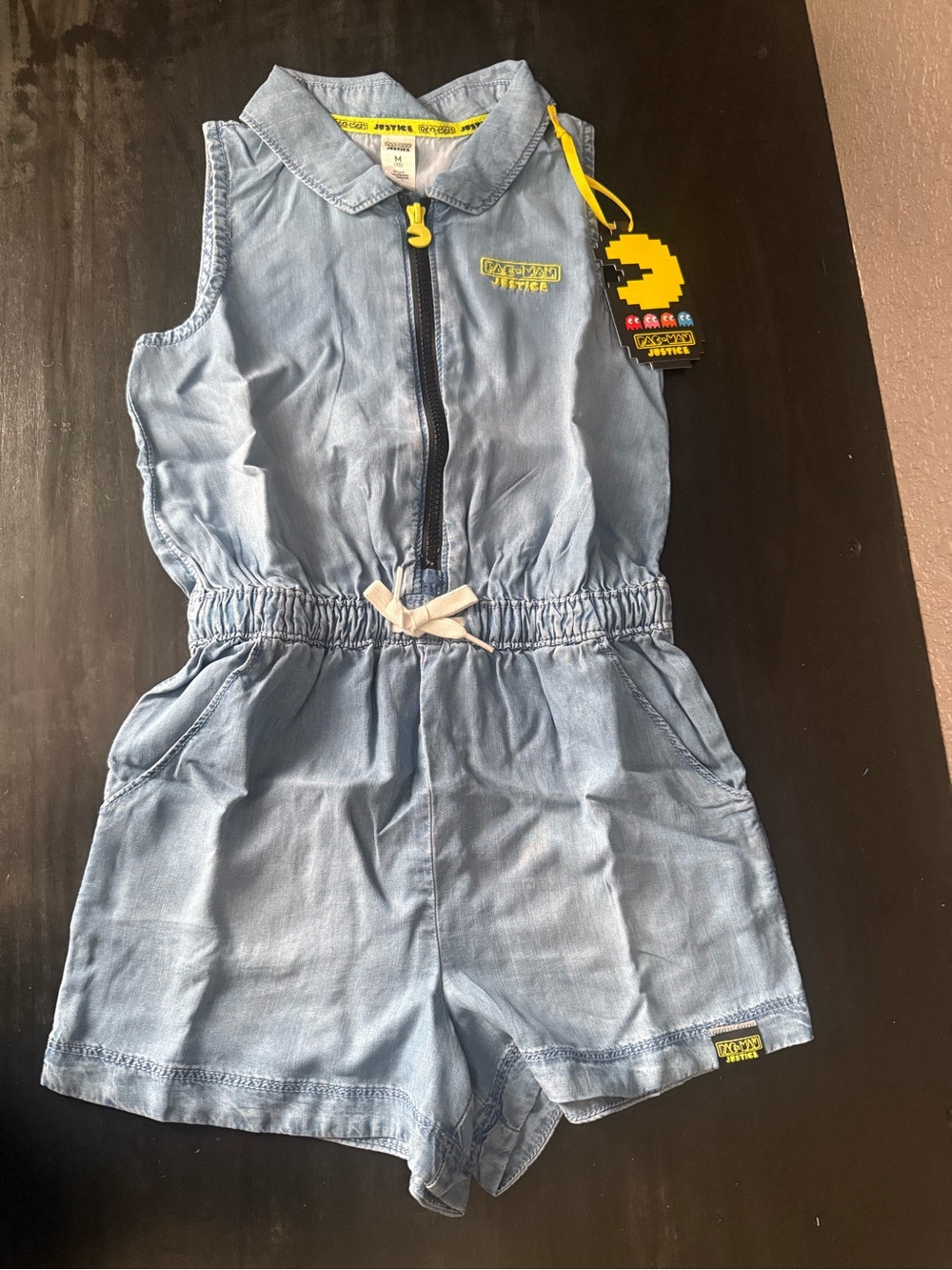 Justice PacMan Light Blue Denim-Style Girls' Sleeveless Romper